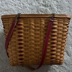 Longaberger Tan and Red Shoulder Bag with Woven Design